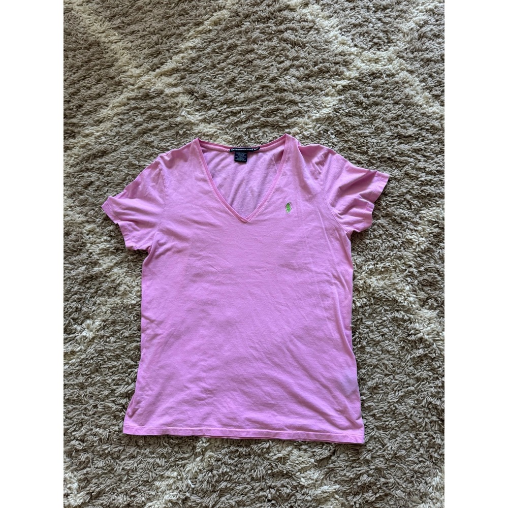 Ralph Lauren Sport Pink Pima Cotton V-Neck T-Shirt Women's XL - Picture 5 of 6